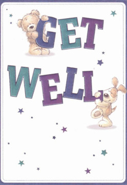 This artwork reflects all the gentle optimism and heartfelt reassurance familiar to Old Malden locals seeking to lift a friend's spirits. The scene showcases a cuddly teddy bear, covered in soft caramel hues, grasping the cheerful 'GET' lettering, while a lively puppy lounges below, its expressive paws playfully touching the robust 'WELL.' Each character's rounded, inviting form is lovingly illustrated, echoing the comforting shapes and textures found in a professionally crafted bouquet from Bridge Road's favourite florists. Deep purples and luminous teals form the bold text, standing out with clarity against the pure white backdrop, as if the fresh air of Malden Green has been translated into a card. Playful, scattered stars twinkle across the surface, representing tiny wishes of hope and resilience. The card's tactile detail invites the imagination-one almost feels the bear's downy fur and the puppy's silken ears. Just as Flowers Old Malden arranges each floral stem thoughtfully, this card channels nurturing energy, delivering warmth, kindness, and a sense of togetherness. With every gentle flourish, it offers the comfort of knowing that, even in challenging times, light and encouragement are close at hand, sent from the caring heart of Old Malden.