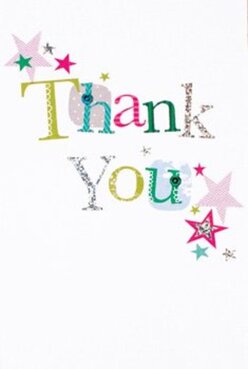 This thank you card radiates pure delight, its jubilant colours and cheerful design echoing the welcoming atmosphere of Old Malden's neighbourly streets. The 'Thank You' on the front unfurls in an artful medley; each stitched letter boasts its own playful palette-fuchsia, teal, and vivid green-patterned with flecks, dots, and gleaming silver reminiscent of summer celebrations on The Cut and the laughter of local gatherings. Sprays of magenta, turquoise, and gold stars scatter across the expanse, like confetti tossed after a joyful picnic in Beverley Park. The card's tactile texture is easy to imagine-the silken glint of metallic ink, the gentle pride in sharing a handcrafted message of gratitude. The white background offers a crisp, clean foundation, making each flourish and colour truly stand out. This is the sort of card a florist from Flowers Old Malden might pair with fresh seasonal blooms, delivering not just thanks but genuine reassurance and personal touch to homes across the area. Its thoughtful design, combining vibrant artistry and authentic emotion, fits perfectly alongside a lovingly prepared local bouquet-ready to brighten a day, celebrate kindness, or acknowledge heartfelt appreciation within the Old Malden community.